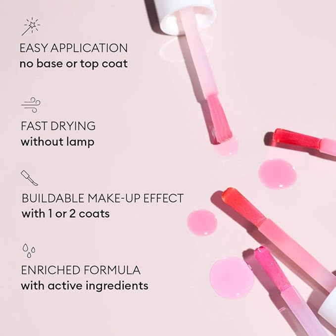 Manucurist Active Glow Cranberry All-in-One Perfecter Nail Polish & Care - No Lamp - Vegan & Made in France Ultra-Glowy Coral Mirror-Like Shine - Nail Concealer & Care - Plant-Based Ingredients