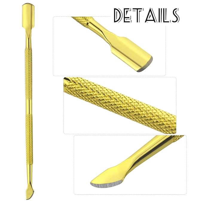 8 Pieces Nail Cuticle Pusher Stainless Steel Nail Polish Cuticle Remover Double Ended Manicure Nail Pedicure Tool Metal Cuticle Peeler Scraper for Fingernails and Toenails (Gold)