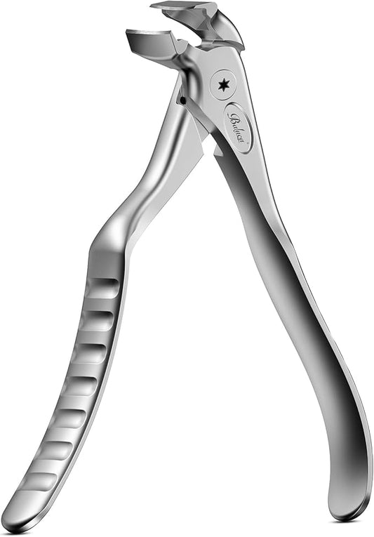 BALUCA Ergonomic Nail Clipper for Seniors - Toenail Clipper for Thick Toenails and Fingernails, Long Handle Nail Clippers with Catcher, Precision Nail Trimmer for Men and Women - Silver
