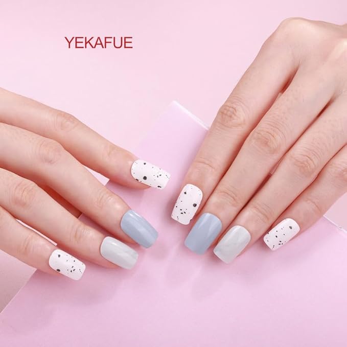 No Lamp Gel Nail Strips 22 Pcs Wraps - Light off-White, Easy Apply Gel Nail Stickers Long Lasting, Salon-Quality, 2 Prep Pads, 1 File, 1 Wooden Stick