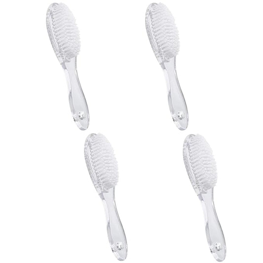 Nail Brush for Cleaning Fingernails 4 PCS, Long Handle Grip Double Sided Nail Foot Scrub Brush Fingernail Cleaner, Soft Stiff Bristles Pedicure Nail Scrubber Non-Slip for Men Women Clear White