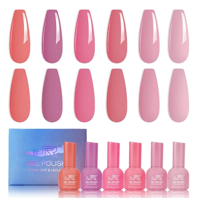 JR 15ml 6 Pcs Gel Nail Polish Set Colorful Collection Pink Nail Polish Kit Soak off UV Gel Polish Manicure Nail Salon for Women (137H, 15ml)