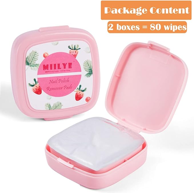 80PCS Nail Polish Remover Pads in Box, Easy to Carry | Instant Removal | Lint Free Nail Polish Wipes for Natural Air-Dried Water/Oil Based Nail Polish Soak Off
