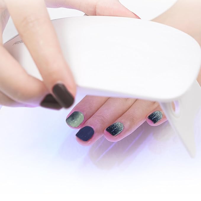 WOKOTO Semi Cured Gel Nail Strips (Black Gradient)-16 Pcs Gel Nail Stickers | Gel Nail Wraps | UV Light Required, Salon Quality & Easy to Use, Real Nail Polish Strips Stick On Nails with Nail File