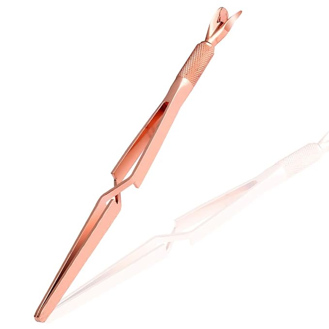 SILPECWEE 1Pc Rose Gold Nail Cuticle Pusher C Curve Nail Pinching Clips Nail Pusher Gel Nail Scraper False Nail Shaping Tweezers Nail Polish Remover Multi-Function Manicure Tools
