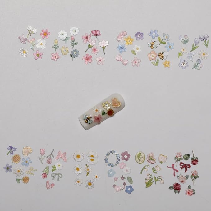 300Pcs 3D Flower Nail Art Charms Sequins Decals Colorful Mixed Flowers Leaves Butterfly Design Slice Nail Flowers Ultra Wood Pulp Flakes Sequins 1