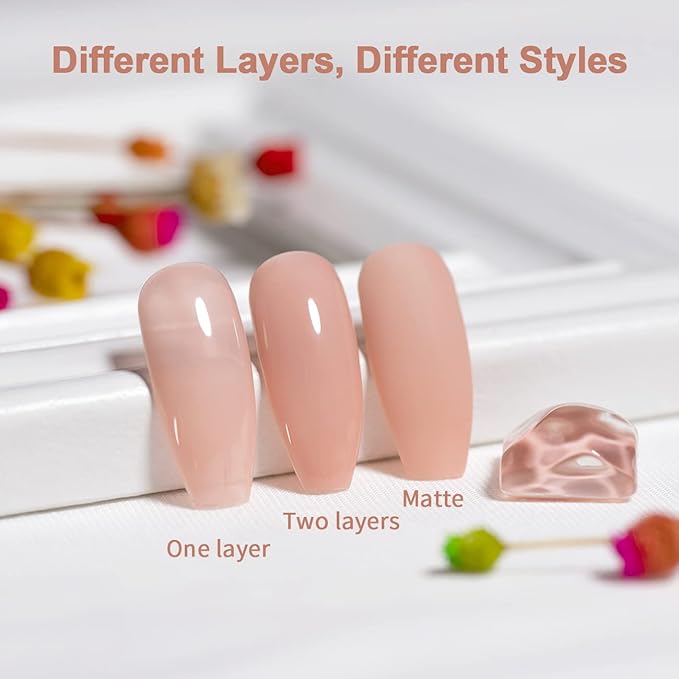 RARJSM Rubber Base Gel Nail Polish Nude Rose Natural Sheer Pink Jelly Color Extend Elastic Rubber Base Coat Gel Builder in a Bottle 15ml Soak Off Curing Requires Salon Home DIY Use French Manicure