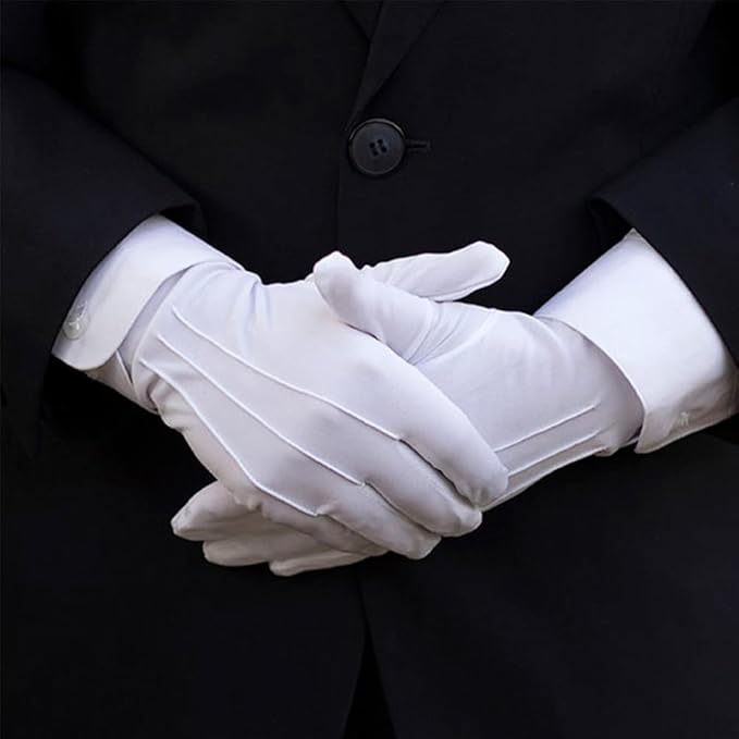 White Gloves Men,White Costume Gloves,Cotton Cloth Glove for Halloween Mime Magician Butler Costume,Marching Band Moisturizing Glove,Tuxedo Accessories,Halloween Cosplay Accessories