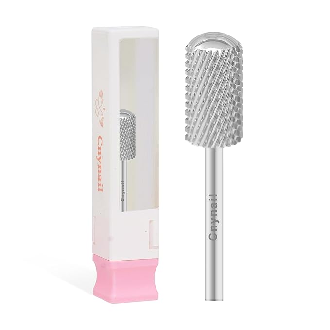 3/32" Large Barrel Smooth Round Top Tungsten Carbide Nail Drill Bit Safety Bit for Gel & Acrylic Removal, 2-Way Rotating Efile Tip, Salon Electric File Accessory (C Grit, Silver)