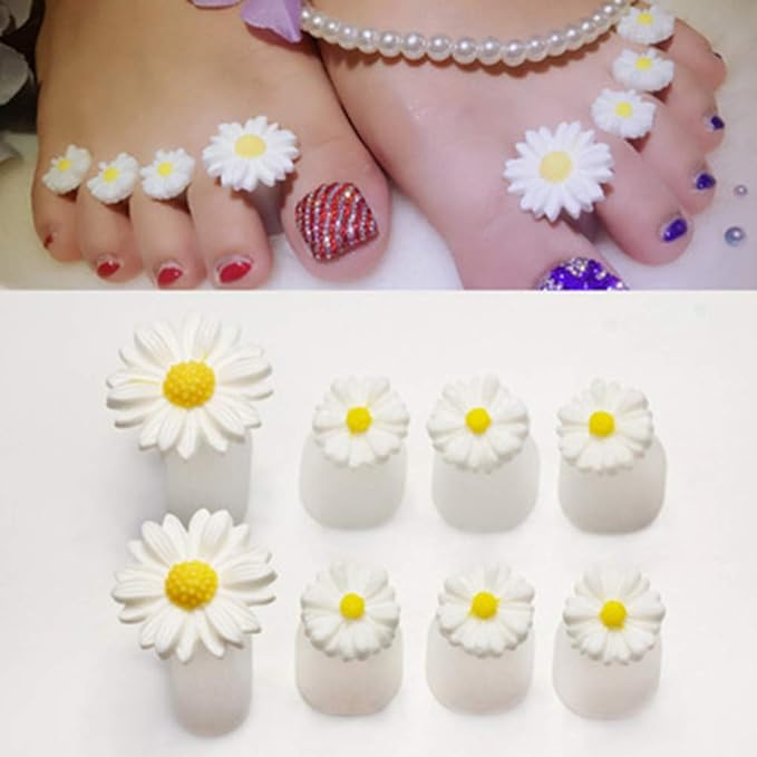 Uonlytech 8Pcs Silicone Toe Separators, Daisy Flower Toe Separators Gel Foot Toe Spacers Separators Bunion Corrector for Pedicures Nail Polish Salon, White