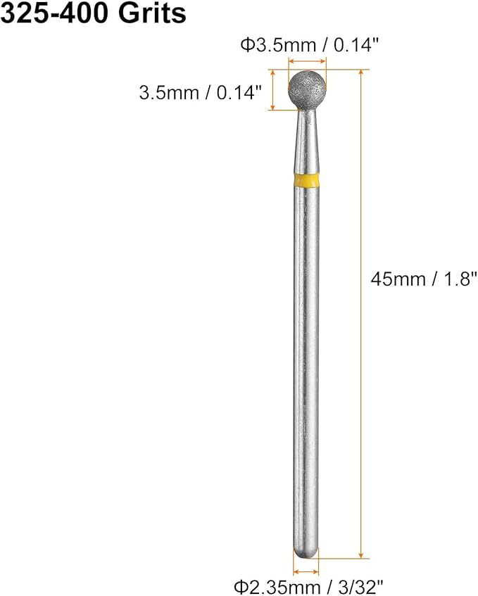 HARFINGTON 13pcs 325-400 Grits Diamond Grinding Bit 3.5mm Ball Head 2.35mm Shank 3.5mm Length Stone Sanding Drill Bits Rotary Tool for Ceramic Glass Nails Grinding Polishing