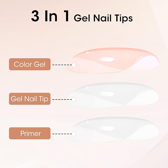 Gellen French Tip Press on Nails, Soft Medium Square French Gel Nails 150 Pcs, Classic Pink French Tip Nails, 3 in 1 No Need to File Natural Full Cover Tips 15 Sizes, Glue On Nails for Women Nails Art
