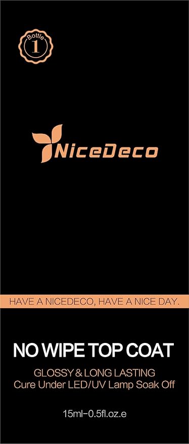 Nicedeco Hema Free Gel Nail Polish Top Coat Cruelty Free Vegan 15ml No Wipe Top Coat High Gloss Shiny Long Lasting Home DIY Professional Manicure