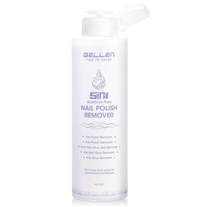 Gellen Non Acetone Nail Polish Remover | Nail Polish Remover Pump Enriched with Jojoba Oil Castor Oil | Soak off Gel Polish Remover for Nails | Frequent Usage at Home Diy Salon, 16 Fl Oz