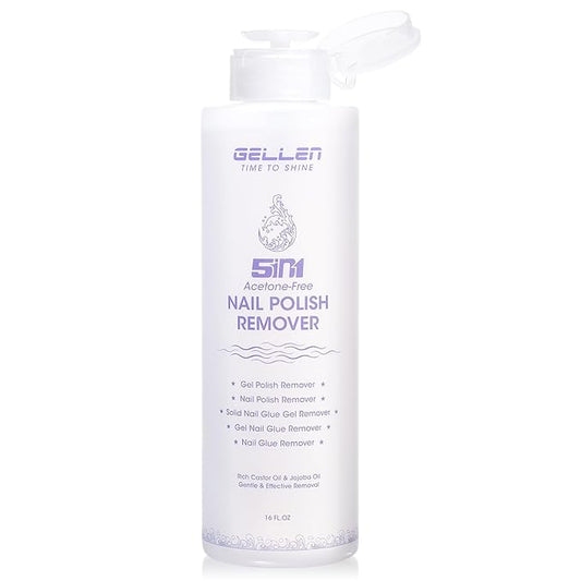Gellen Non Acetone Nail Polish Remover | Nail Polish Remover Pump Enriched with Jojoba Oil Castor Oil | Soak off Gel Polish Remover for Nails | Frequent Usage at Home Diy Salon, 16 Fl Oz