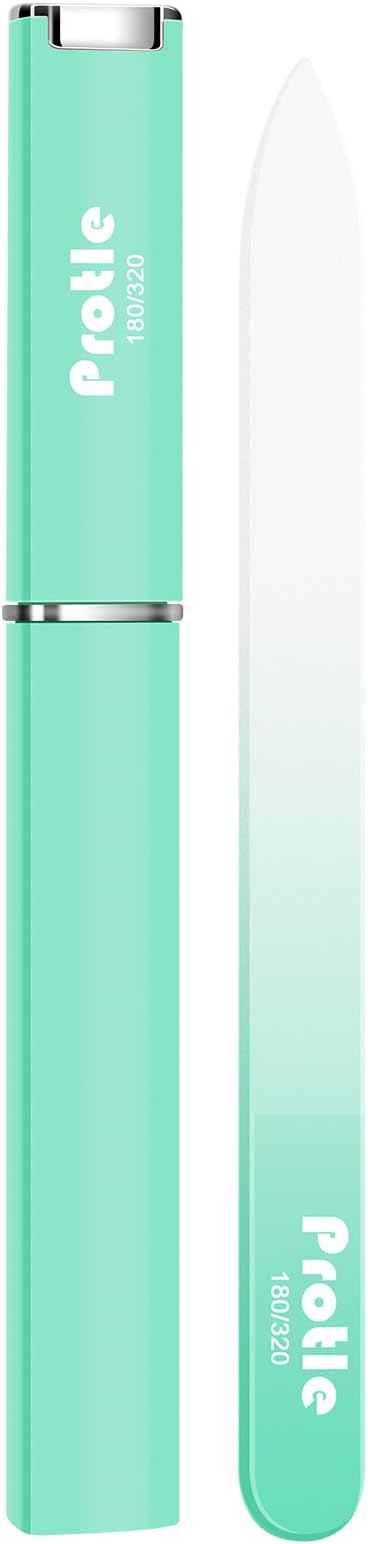 Glass Nail Files for Natural Nails，1Pack Double Sided 180/320 Crystal Nail Filer with Case,Professional Fingernail Files for Women Girls Gifts (Green)
