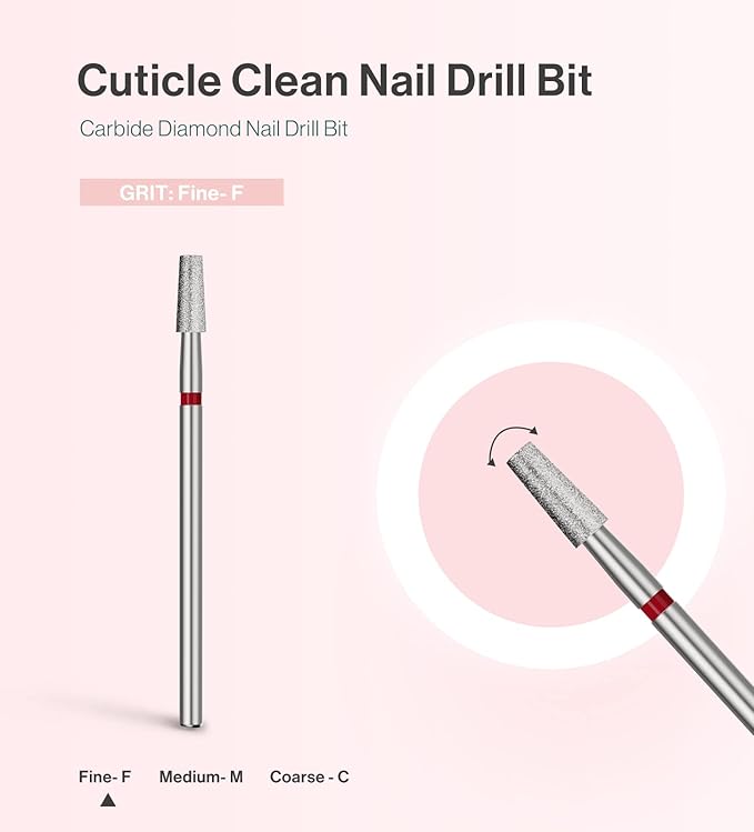 MelodySusie 3mm Short Tapered Barrel Cuticle Clean Nail Drill Bit 3/32'', Professional Safety Carbide Diamond Under Nail Cleaner for Cuticle Dead Skin Nail Prepare, Beginners Bits, Series Bit-S, Fine