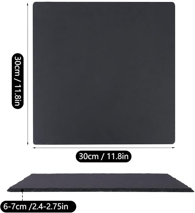 4 Pack 12 x 12 Inch Slate Cheese Boards, Black Square Slate Charcuterie Boards, Natural Charcuterie Stone Plates for Parties, Gifts, and Special Events, Cheese, Sushi, Food.