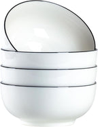 40 oz Large Soup Bowl, Pho Bowls, 7-Inch Rimmed Off-White Porcelain Bowls Set by Unknown