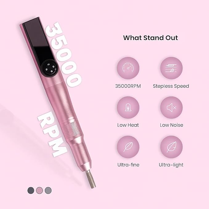 Toes & Nails Professional Electric Nail Drill, 35000 RPM, UV Lamp Combo, Pink