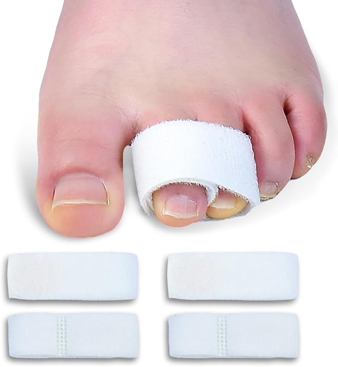 Toe Separators for Overlapping Toes, Bunions, Big Toe Alignment, Corrector and Spacer, Reusable Fabric Buddy Wraps for Broken Toes, Hammertoe Straightener (White)