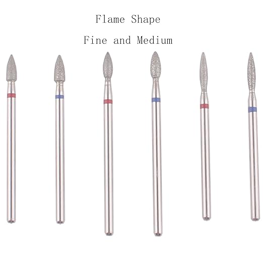 MZCMSL 6pcs Flame Shape Diamond Cuticle Nail Drill Bit, Pro Manicure Drill Bit for Nail Prep, 3/32 Shank efile Bit