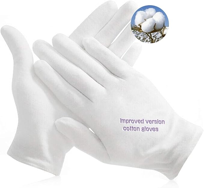 24pcs Soft Cotton Gloves for Dry Hands, Overnight Eczema Moisturizing Lotion Treatment Reusable Work Gloves for Coin Jewelry Silver Archival Costume Inspection (Medium, White)