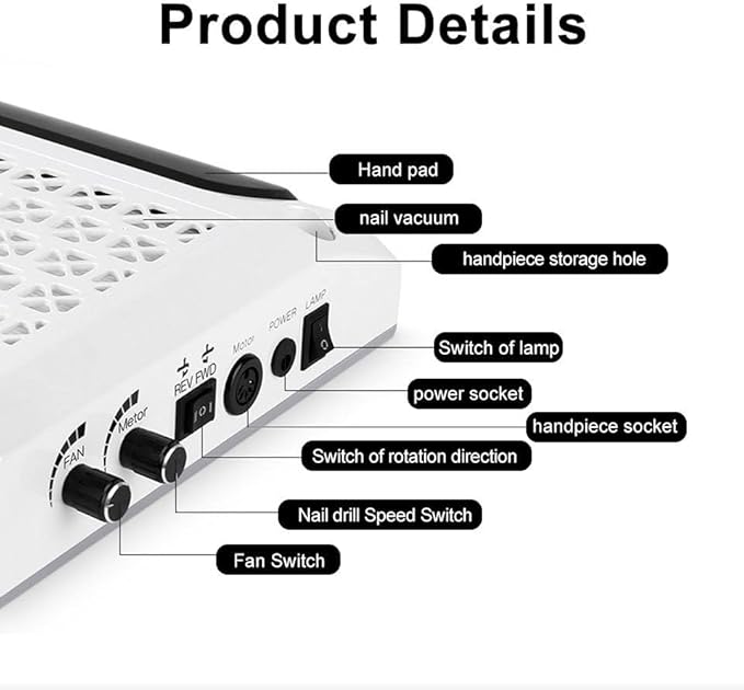 Low Noise Rechargeable Nail Table Dust Collector Professional Powerful 4in1 80W 30000RPM Nail Dust Collector for Salon, White