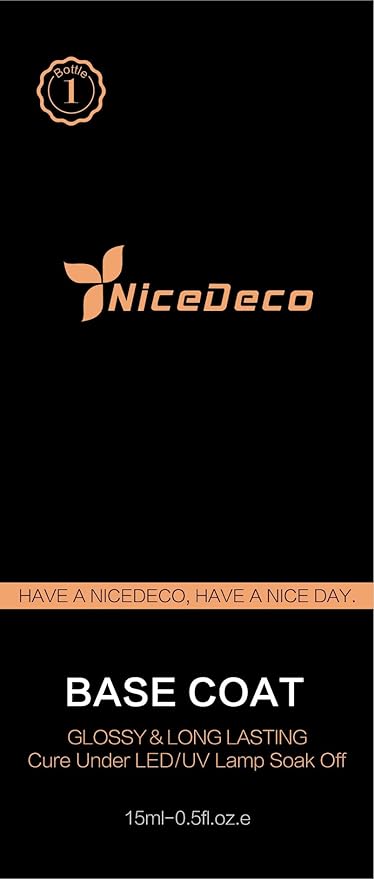 Nicedeco Gel Nail Polish Base Coat 15ml Soak Off Hema Free Long-Lasting DIY Home and Nail Salon
