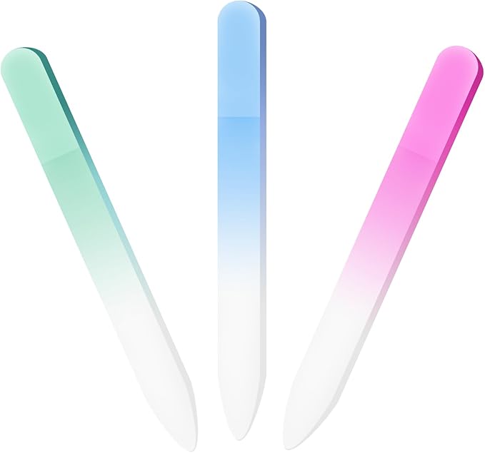 Curvlife 3 Pack Glass Nail File with Case, Professional Nail Buffer & Manicure Tools for Natural Nails, Gentle Nail Care Kit for Smooth, Healthy, and Shiny Finish
