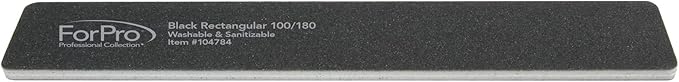 ForPro Professional Collection Rectangular Foam Boards, Black, 100/180 Grit, Double-Sided Manicure and Pedicure Nail Files, 7” L x 1.1” W, 12-Count