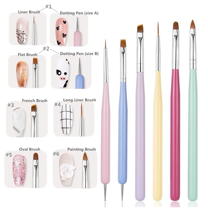 6 PCS Nail Art Brushes Set, Nail Painting Brushes Nail Art Liner Brushes and Nail Art Dotting Pens, H - 6PCS