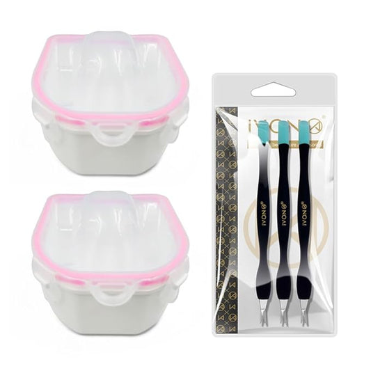 IVON 2pcs Nail Soaking Bowl & 3pcs Cuticle Pusher, Soak Off Gel Polish Remover Manicure Bowl and Rubble Tip Cuticle Pusher