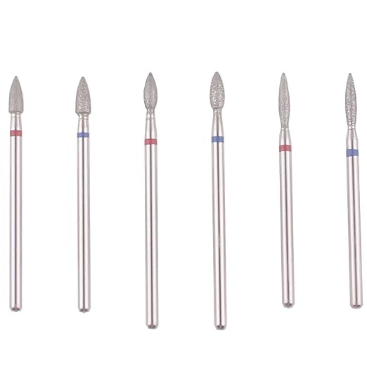 MZCMSL 6pcs Flame Shape Diamond Cuticle Nail Drill Bit, Pro Manicure Drill Bit for Nail Prep, 3/32 Shank efile Bit