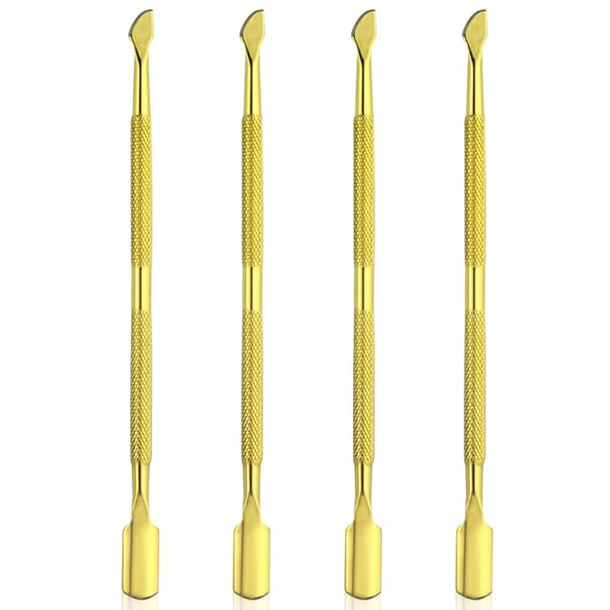 4 Pieces Nail Cuticle Pusher Stainless Steel Nail Polish Cuticle Remover Double Ended Manicure Nail Pedicure Tool Metal Cuticle Peeler Scraper for Fingernails and Toenails (Gold)