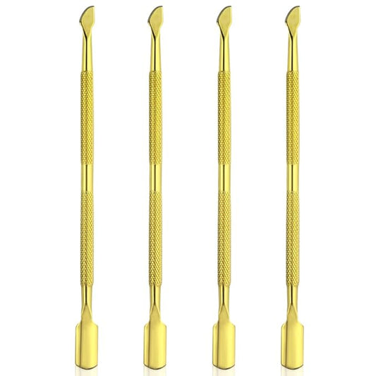 4 Pieces Nail Cuticle Pusher Stainless Steel Nail Polish Cuticle Remover Double Ended Manicure Nail Pedicure Tool Metal Cuticle Peeler Scraper for Fingernails and Toenails (Gold)