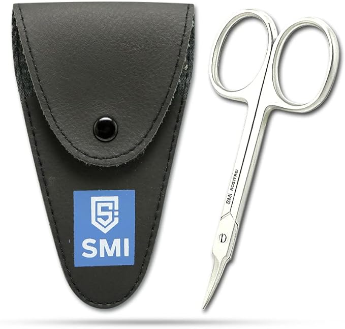 SMI Cuticle Scissors with Travel Case Cuticle Trimmer Small Scissors High Carbon Steel Curved Scissors for Eyelashes and Eyebrows