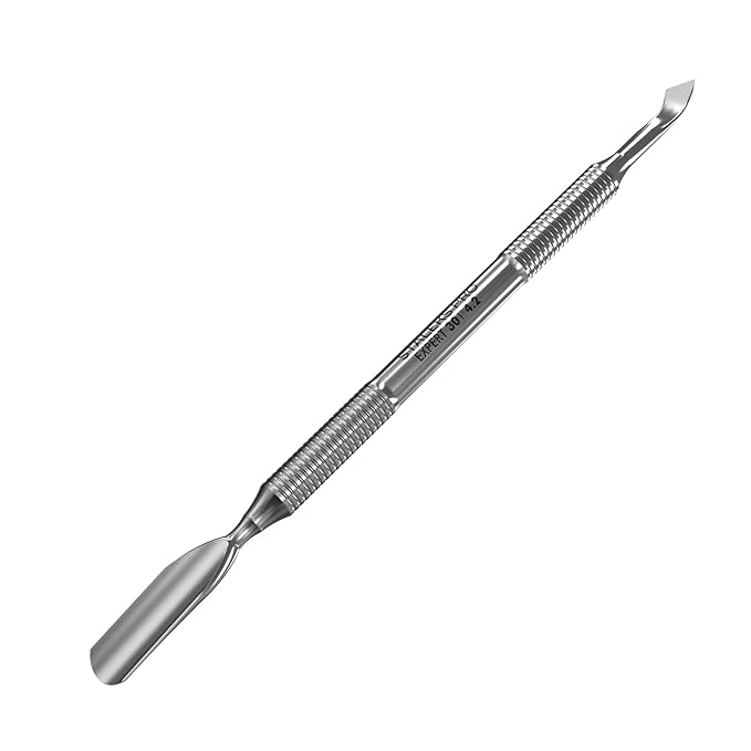Staleks Pro Manicure Pusher Expert 30 Type 4.2 – Rounded Wide Pusher and Bent Blade – Stainless Steel – Professional Cuticle Tool