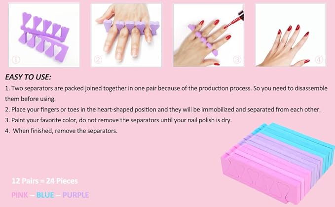 Toe Separators Set - 24 Pieces Soft & Durable Pedicure Tools Kit For Feet, Toe Separators For Women& Girls