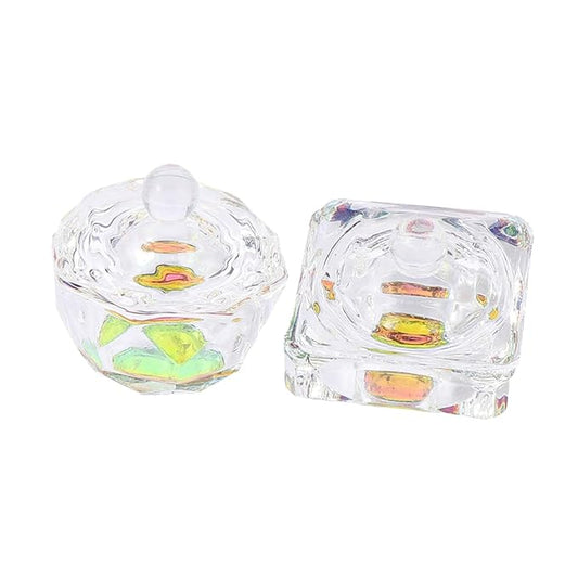 2pcs Nail Art Liquid Cup Crystal Nail Bowls Lid Manicure Soaking Bowl for Home Use