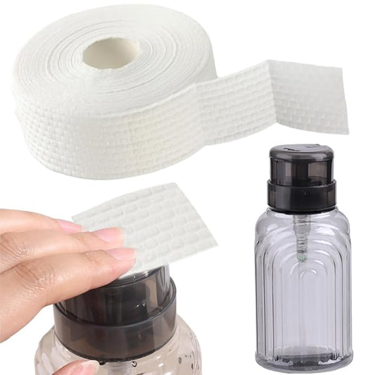 Nail Polish Remover Pump Push Down Pump Dispenser 500Pcs Lint Free Nail Wipes Pump Bottles for Liquids Eye Makeup Remover Pump Push Down Alcohol Dispenser Empty Black Bottle