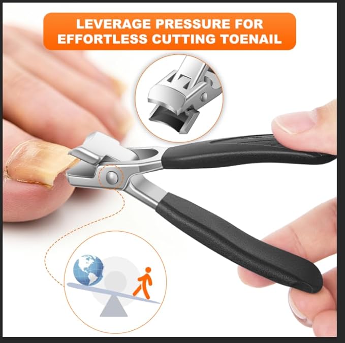 Nail Clippers for Thick Nails, Ultra Sharp Angled Head Toenail Clippers for Thick Toenails, 45° Slanted & Wide Jaw Opening Nail Clippers for Men, 5PCS