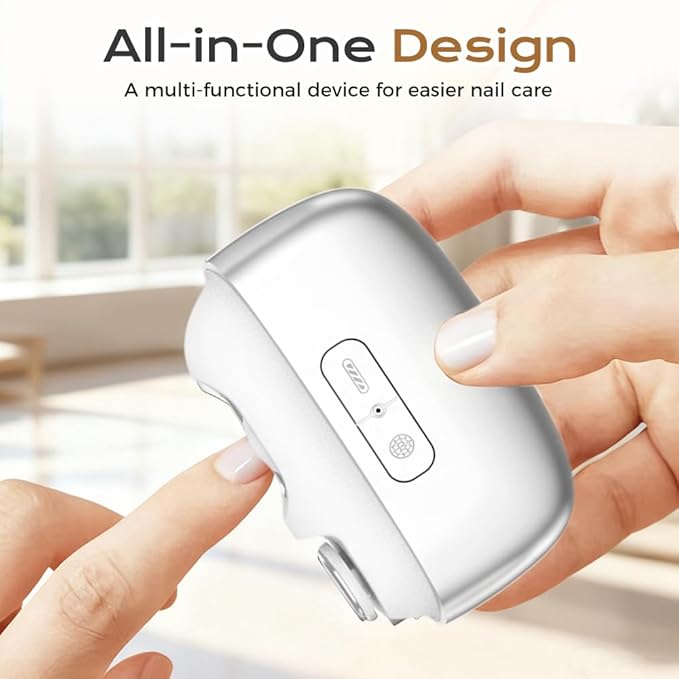 Electric Nail Clipper, Upgraded 2 in 1 Electric Polishing Automatic Nail Clippers with Magnetic Lid USB Rechargeable Nail Trimmer with Scraps Storage Suitable for Adults and Elderly (White)