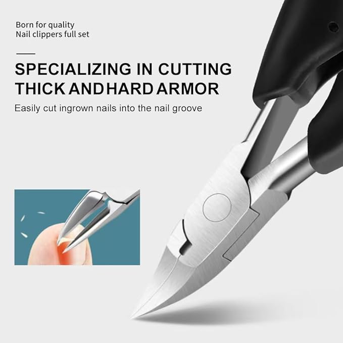 4Pcs Professional Nail Clippers Set, Ultra Sharp Sturdy Fingernail Clipper and Heavy Duty Toe Nail Clippers Adult Thick Nails Long Handle (Black)