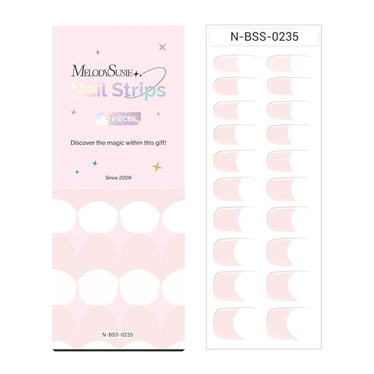 MelodySusie Semi Cured Gel Nail Strips (Pink French Tips), Works with Nail lamp, Salon Quality, Long Lasting, Easy to Apply abd Remove, Includes 20Pcs, 2 Prep Pads, Nail File and Wooden Stick