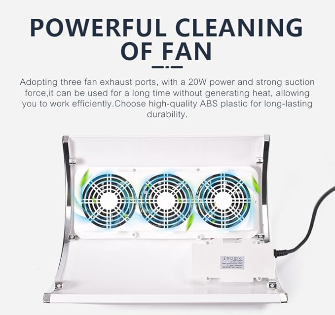Nail Dust Collector for Acrylic Gel Nails Removal, with 3 Exhaust Fan, Powerful 20W Nail Dust Vacuum Cleaner for Nail Art Salon & Home Use, with 2 Reusable Storage Bags, White