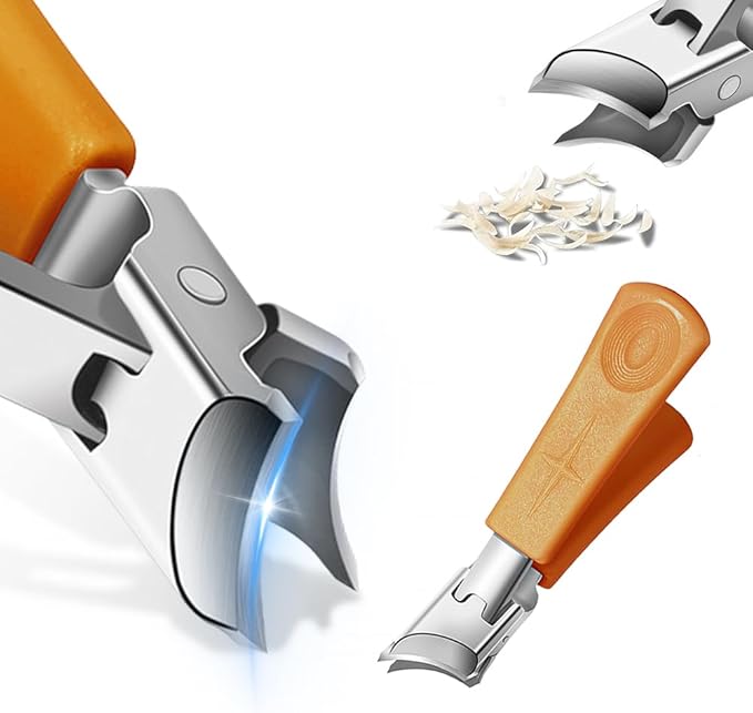 Wide Jaw Opening Anti-Splash Slanted Nail Clipper, 2025 New Curved Toenail Clippers for Thick Toenails, Ingrown Nail Clippers Wide Jaw Slanted Toenail Clippers for Women and Men (A-Orange)