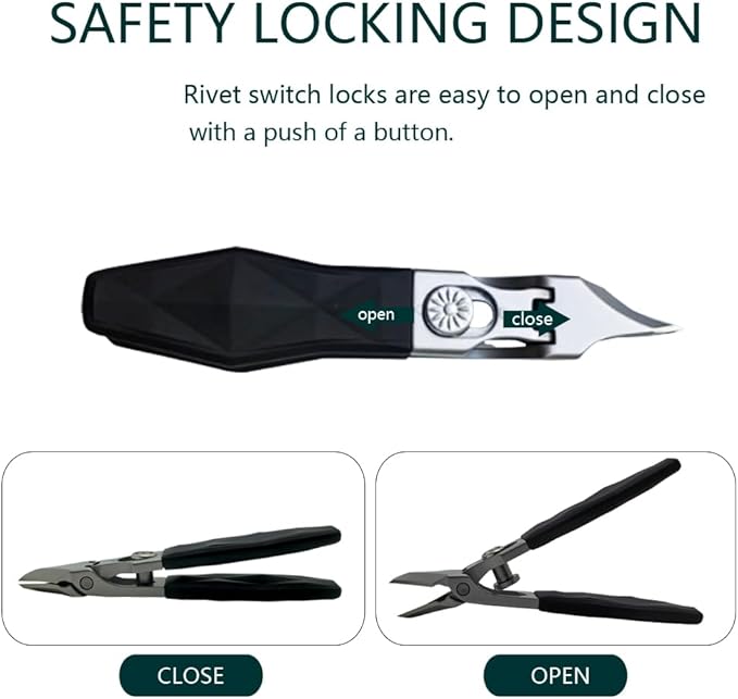 Eagle Beak Nail Clippers 3-Piece Set Black Angled Oblique Slanted Curved Wide Anti Splash Professional Nail Cutter for Women Adult Men Seniors Ingrown