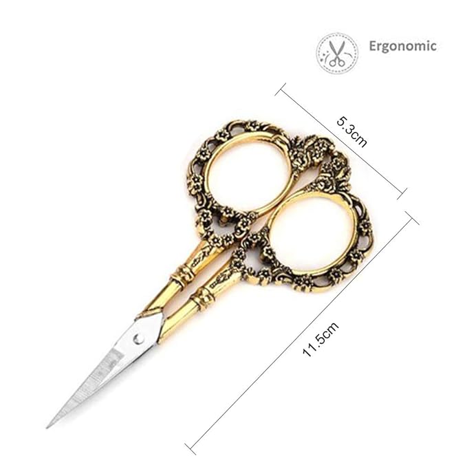 Professional Manicure Scissors, EBANKU Vintage Stainless Steel Cuticle Precision Beauty Grooming for Nail, Facial Hair, Eyebrow, Eyelash, Nose Hair (Gold)