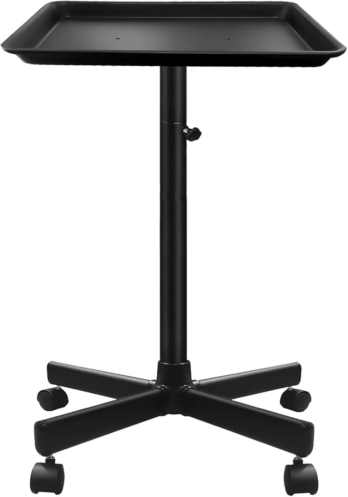 Salon Tray on Wheels, Salon Rolling Tray with Adjustable Height, Hair Stylist Tray, Suitable for Tattoo Tray and Dental Tray, No-Rusting(Black)